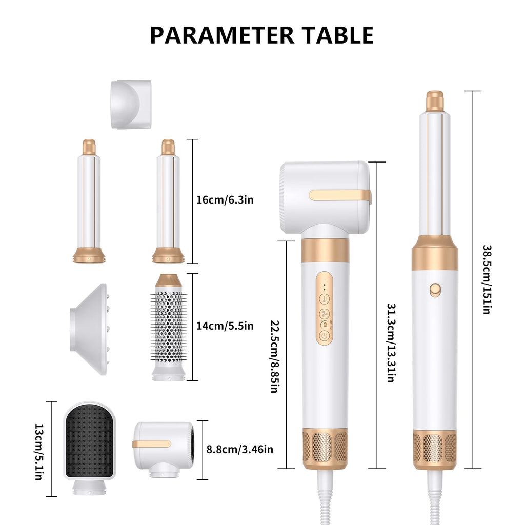Brosse Soufflante 7 en 1 UKLISS – Sèche-cheveux Moteur Brushless Haute Vitesse, Ionique, Diffuseur & Bigoudi Automatique