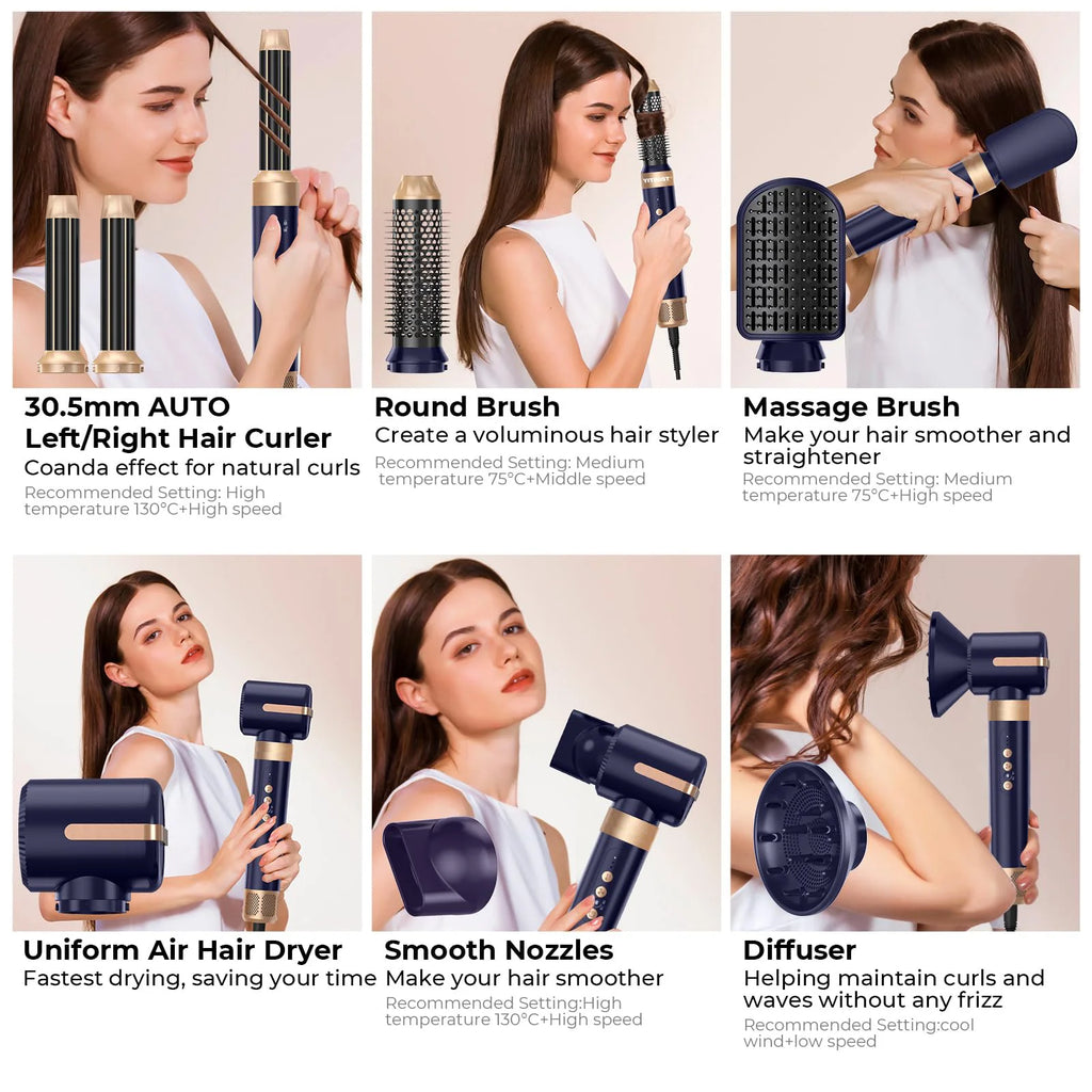 Brosse Soufflante 7 en 1 UKLISS – Sèche-cheveux Moteur Brushless Haute Vitesse, Ionique, Diffuseur & Bigoudi Automatique