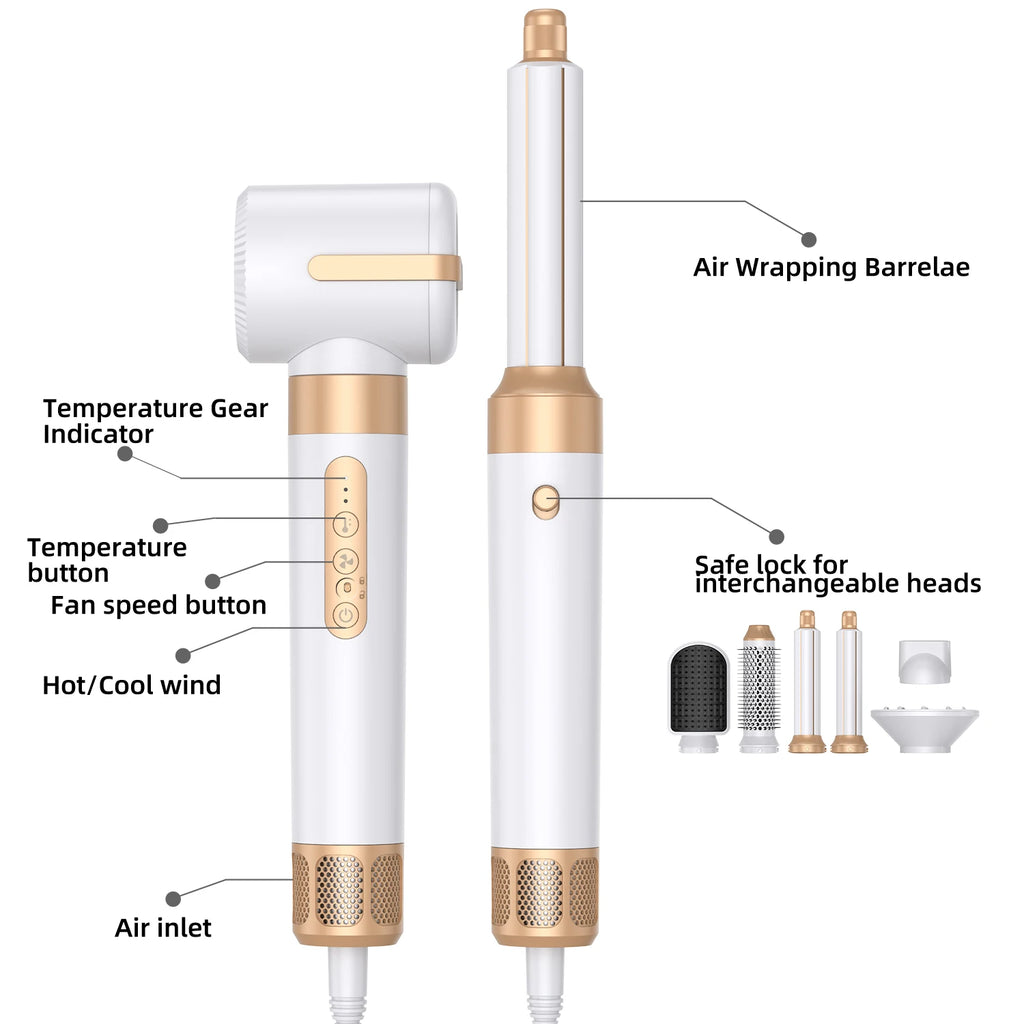 Brosse Soufflante 7 en 1 UKLISS – Sèche-cheveux Moteur Brushless Haute Vitesse, Ionique, Diffuseur & Bigoudi Automatique