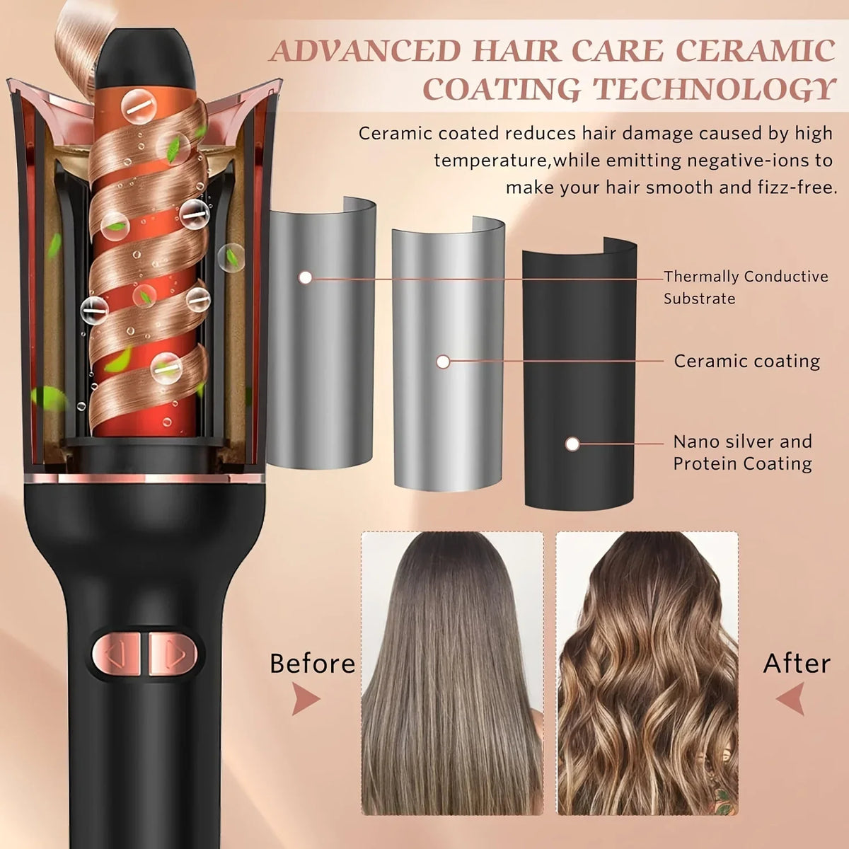 TINSOL Professional curling irons Ceramic auto-rotating air curling irons Air spinning rod styler Curling irons Styling tools